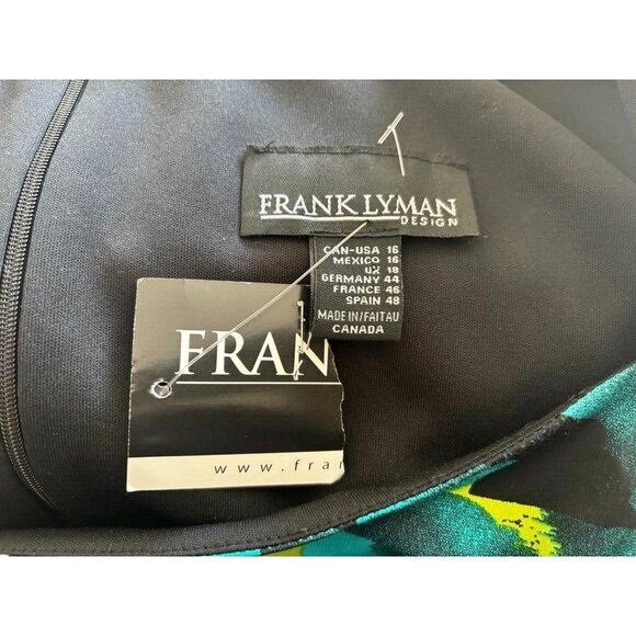 NWT FRANK LYMAN Dress Size 16 Colorful Green Blue Ruched Waist Stretchy Midi - Picture 6 of 7